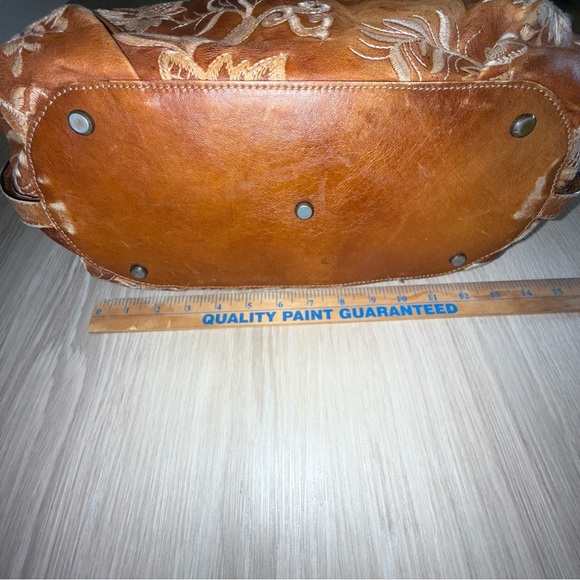 Donald J. Pliner Leather Embroidered Floral Patterned Hobo Bag in Brown Orange - Picture 9 of 16